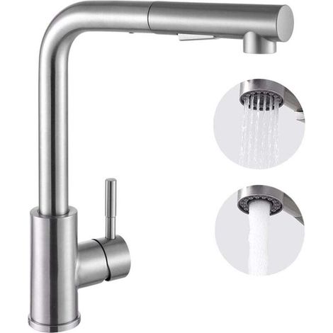 Mitigeur de Cuisine Pivotant à 360 ° avec Douchette Extractible, Robinet de Cuisine 2 Modes de Pulvérisation, Mitigeur évier de Cuisine en Acier Inoxydable,Froide / Chaud Disponible Mitigeur de cuisin (1/4)