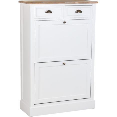 Mueble zapatero de madera 2 cajones y 2 puertas blanco 80x33x120.5h cm (1/5)