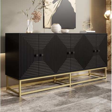 Credenza nera 160 x 38 x 75,5 cm con 3 ante doppie e finitura opaca HAVRYA (1/5)
