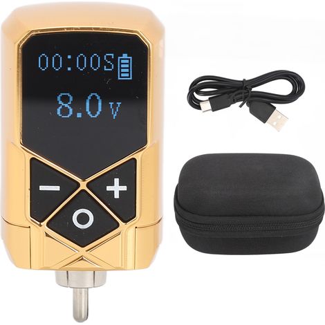 Alimentation pour stylo tatouage USB rechargeable 2400mAh, interface RCA, bloc d'alimentation doré. (1/5)