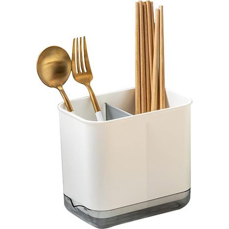 Soporte para cubiertos (cuchillos, tenedores y cucharas) soporte para cubiertos de cocina y baño recipiente de plástico PP para guardar platos caja de drenaje limpieza del fregadero (1/5)
