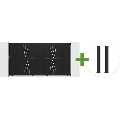 NALI VELETA 3 m Stahlschiebetor, 160 cm hoch, schwarz + 2 CARMO 15x15 cm schwarze Stahlpfosten