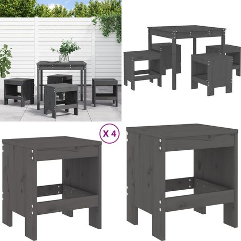 Juego de comedor de jardín 5 piezas madera maciza pino gris - Mesa de jardín - Taburetes de jardín