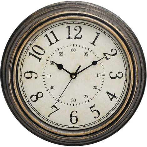 Horloge murale à quartz vintage 30 cm silencieuse sans tic-tac pour grands chiffres et verre HD，cuivre d'époque