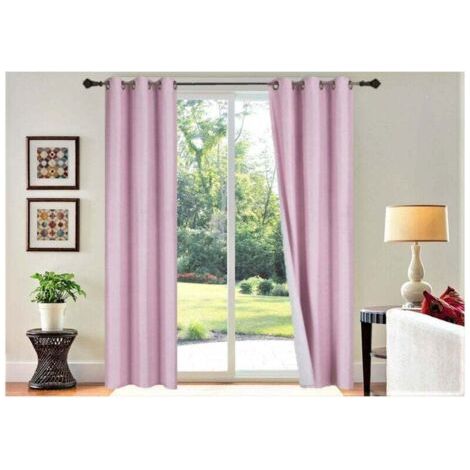 Rideaux Occultants 100% Obscurcissants - Lot de 2 Panneaux 84" (213cm) Longs - Rose Clair - à Oeillets - Décor Chambre (1/4)