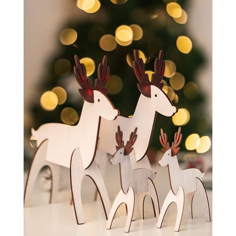 Marco Paul 3D Wooden Reindeer Family Make Your Own Decoration Wood Handmade Rustic Christmas craft reindeer Christmas decorations (1/5)