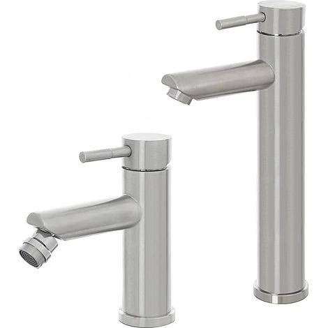 Set miscelatori lavabo alto e bidet acciaio spazzolato e piletta click-clack York