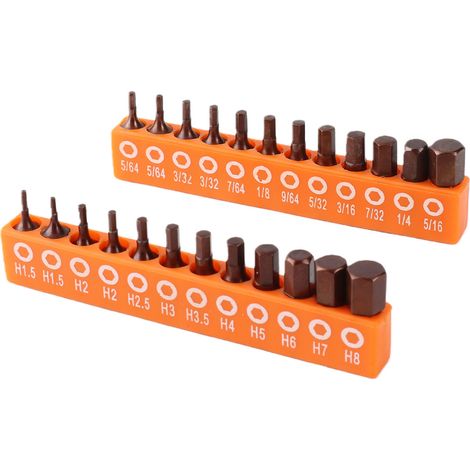 Coffret de 24 forets à tête hexagonale, queue hexagonale 1/4 pouce, acier allié S2, dimensions métriques et SAE, pour usage industriel, 25 mm, avec support de rangement (1/5)