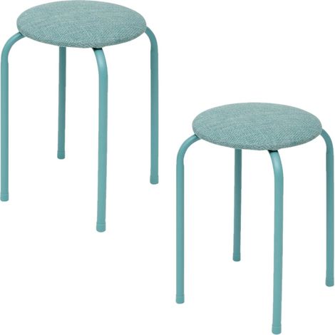 Lot de 2 tabourets d'appoint en métal et tissu chiné FLEXY