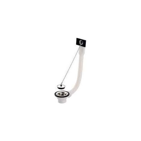 Sifone in PVC per lavello in acciaio inox con griglia in acciaio inox, tappo e catena con troppo pieno Ø70 - foro da 50 mm