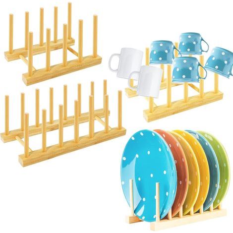 Lot de 2 égouttoirs à vaisselle en bois, 2 tailles, pour placards et rangements. Porte-assiettes, support pour couvercles, égouttoir de cuisine, séchage et rangement. (1/5)