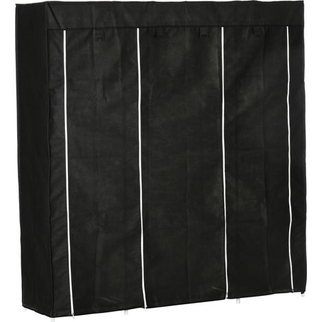 Armadio in tessuto con cerniera, 1 barra e 10 ripiani, 150 x 43 x 162,5 cm, nero (1/5)