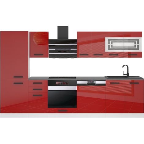 Belini Cuisine Equipee Complete Cindy Muebles de Cuisine Complets - 300 cm. Cuisine Complete avec Plan de Travail, Rouge très Brillant (1/4)