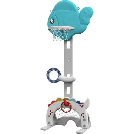 Panier basket enfants 5 en 1 hauteur réglable football golf lancer anneaux bleu gris