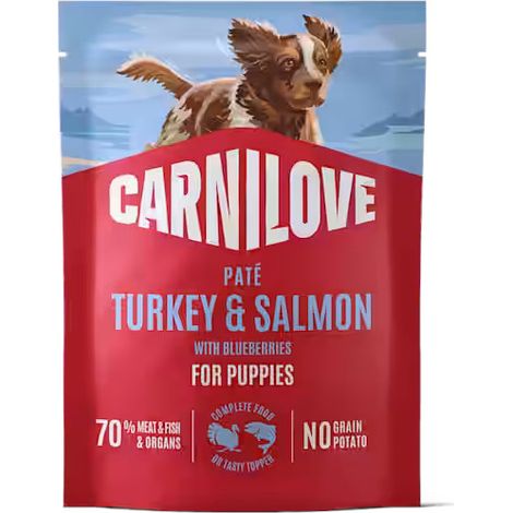 Carnilove Cibo umido per cuccioli, paté di tacchino e salmone, bustina da 300 g (1/5)