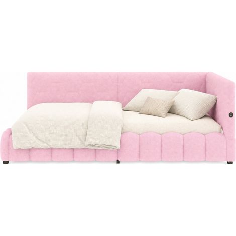 CHICFURN Daybed lit banquette rose avec rangement hydraulique ports USB et Type C et bande lumineuse LED 140 x 200 cm (1/5)