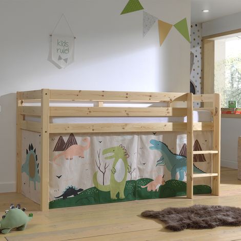 Cama de media altura 90x200 con somier y funda Dino Vipack Pino Madera