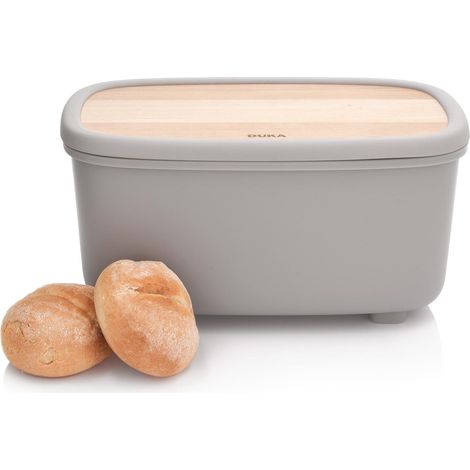 Panera con tapa de madera, gris-beige, 33,6 x 20,4 x 17 cm, fiffig duka (1/5)