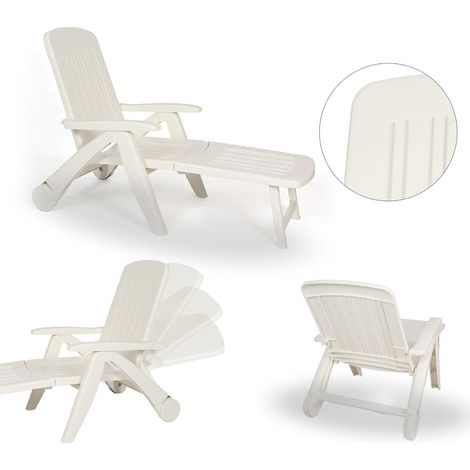 Tumbona Cancún con ruedas, material polirratán, plegable, 72x190x60cm. Color: Blanco