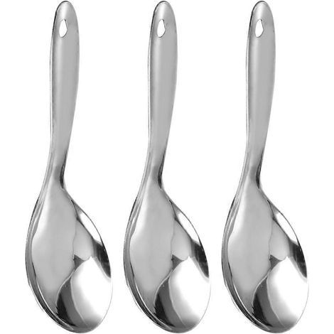 Lot de 3 cuillères à riz en acier inoxydable, cuillères simples, cuillères de cuisine, ustensile de cuisine-22.00X7.50X0.20CM-Silver (1/4)