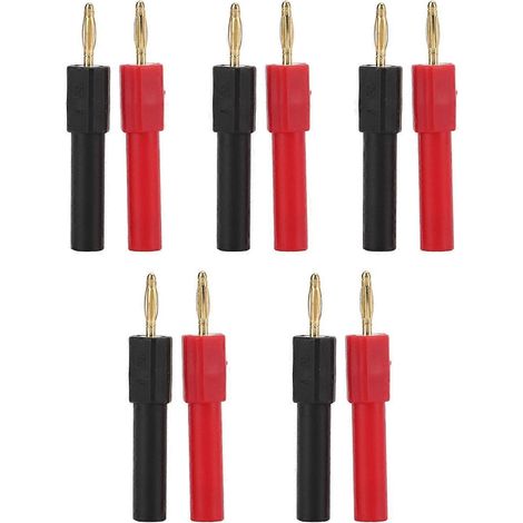 Lot de 5 adaptateurs pour fiches bananes, laiton PA, fiche 2 mm/0,08 pouce vers prise 4 mm/0,16 pouce, rouge/noir, fiches bananes