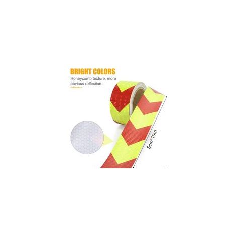 Ruban de balisage réfléchissant - Ruban adhésif rouge jaune 5 cm x 10 m - Haute visibilité étanche - Pour chantiers humides - Ultra-réfléchissant (1/5)