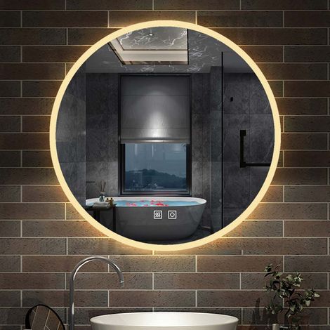 LED Spiegel Rund 60cm 2 Lichtfarbe Kalt/Warmwei dimmbar Touch Beschlagfrei Badezimmerspiegel 2700K-6500K (1/5)