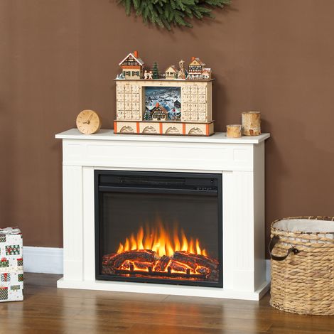 Chimenea eléctrica con marco y llama 3D realista, 5 niveles de brillo, 2000 W, silenciosa, con termostato, calefacción ajustable, temporizador, mando a distancia, 30 m², blanca. (1/5)