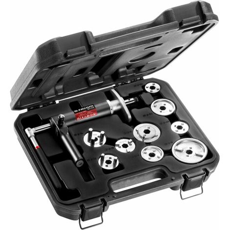 Facom – Jeu d’outils rétracteur de piston de frein – Vérin pneumatique pour pistons tournants – 9 coques incluses – Compatible avec plusieurs véhicules