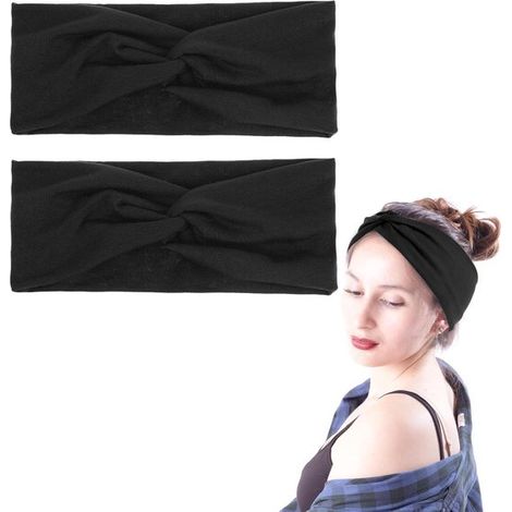 Diademas para mujer - Cintas para el cabello trenzadas - Estilo elegante - Algodón suave - 2 piezas - Negro (1/5)