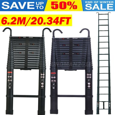 6.2m Telescopic Folding Extendable Extension Ladder Multi Purpose Steps w/ Hook (1/5)