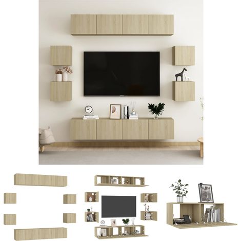 Sonoma-Eiche - vidaXL 8-tlg. TV-Schrank-Set Sonoma-Eiche Holzwerkstoff - Wandhalterung (1/5)