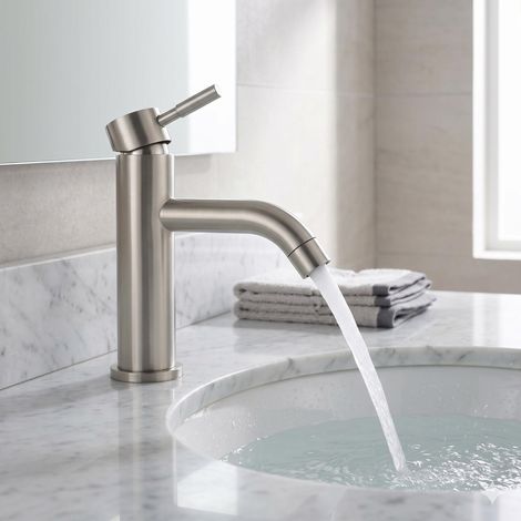 Miscelatore per lavabo in acciaio inossidabile spazzolato - Rubinetto da bagno monocomando acqua calda e fredda design compatto