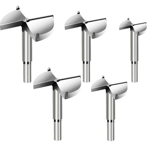 Lot de 5 mèches Forstner pour bois, diamètres 35/40/45/50/60 mm, fraises en carbure pour le perçage et le façonnage de trous dans le bois, la pose de portes et autres matériaux. (1/5)