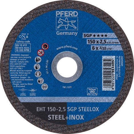 PFERD TOOLS Trennscheibe EHT 150x2,5x22,23 mm gerade Speziallinie SGP STEELOX für Stahl/Edelstahl 25 Stk