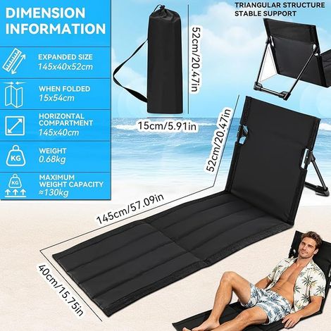 Matelas de Plage Pliables avec Dossier, Matelas de Plage de Camping avec Sac de Transport, Chaise Longue Pliable pour Jardin, Plages, Camping Pouvant Supporter 200 kg (1/5)