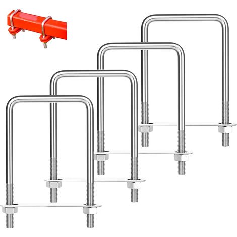 Lot de 4 vis à étrier M10 - 80 mm x 150 mm - Avec écrous et plaque de cadre - Pour fixation de clôture, remorquage de voitures, navires, réparation de pipelines (1/5)