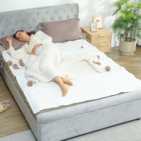 Couverture chauffante, plaid chauffant avec double commande, 5 niveaux de chauffage, minuterie 10H, 160x140cm, blanc (1/5)