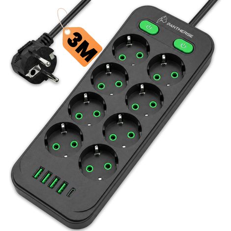 Multiprise Pantherise Dual Line 841, 8 prises, 4 ports USB-A + 1 port USB-C, 3 m (1/5)