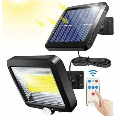 Lampe Solaire Extérieur, Lumière Solaire, avec Telecommande, Détecteur de Mouvement étanche, 100 LED Lampe Solaire Extérieur Puissante Étanche IPX65 pour Garage, Portail, Jardin (1/4)