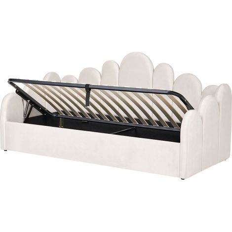 Letto singolo in velluto con contenitore 90 x 200 cm rete a doghe beige chiaro Polignac (1/5)