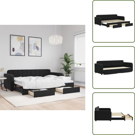 Tagesbett Ausziehbar mit Schubladen Schwarz 80x200 cm Samt - Sofa - Schlafsofa - Gästebett - Tagesbett - Wohnzimmer (1/5)