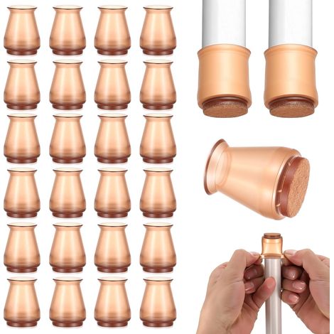 24 Pcs Protection Pied de Chaise Silicone, 14-20mm Patins Protege Pied de Chaise Table Canapé en Feutre Antidérapants, Protecteurs pour Sols en Bois (1/4)