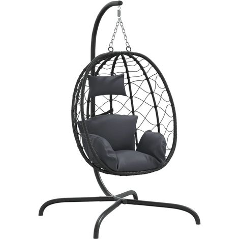 Fauteuil relax Fauteuil suspendu avec coussin en polyrotin et acier anthracite (1/5)