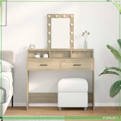 Table de maquillage - Marron - Bois d'ingénierie - Éclairage LED - 100 x 41 x 140 cm (1/5)