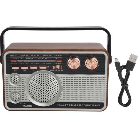 Radio FM/AM/OC Portable avec Bluetooth, Haut-parleur Rechargeable USB pour Carte Mémoire/Clé USB (1/5)