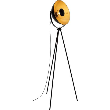 Lampadaire trépied vintage - style projecteur de cinéma - abat-jour métal noir mat (1/5)