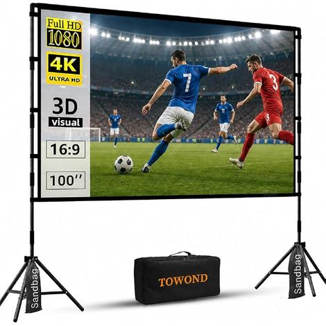 Projection Screen with Stand, 100 Inch Indoor Video Projector Screen Portable Outdoor Cinema Screen 16:9 HD Overhead Projection Screen for Home Theater Parties (1/5)