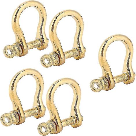 Set aus 5 U-förmigen Ankerschäkeln aus reinem Messing mit Schraube, Bolzen, Schlüsselring und Verbindungsöse, goldfarben.