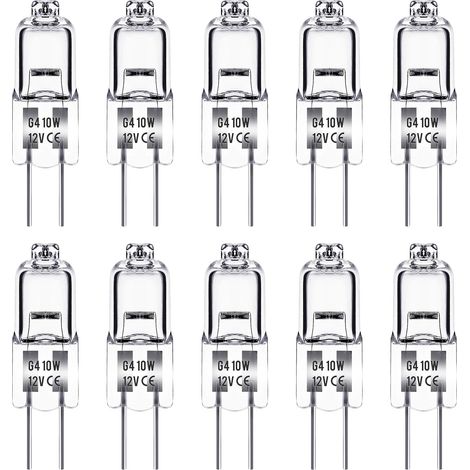 Ampoule Halogene G4, Ampoule G4 12V 10W, blanc chaud 3000K, 150LM, Intensité Variable, LampeHalogene G4, Lampe à Capsule Transparente, paquet de 10